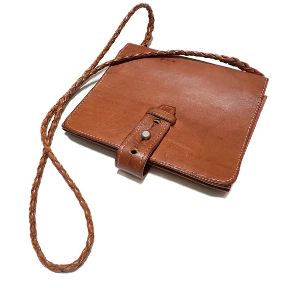 Vintage Hand Tooled Tan Leather Swedish Accordion Pocket Saddle Bag Crossbody - Picture 1 of 13